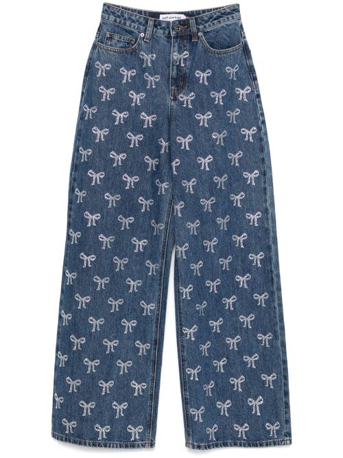 Rhinestone bow jeans - Blue