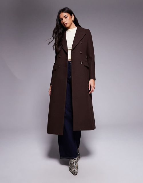 Longline maxi smart coat in chocolate brown