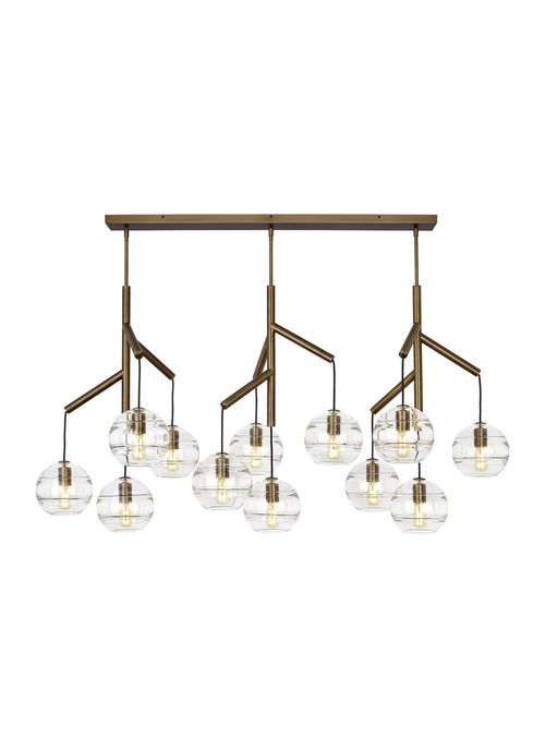 Sedona Contemporary Chandelier in Aged Brass and Clear