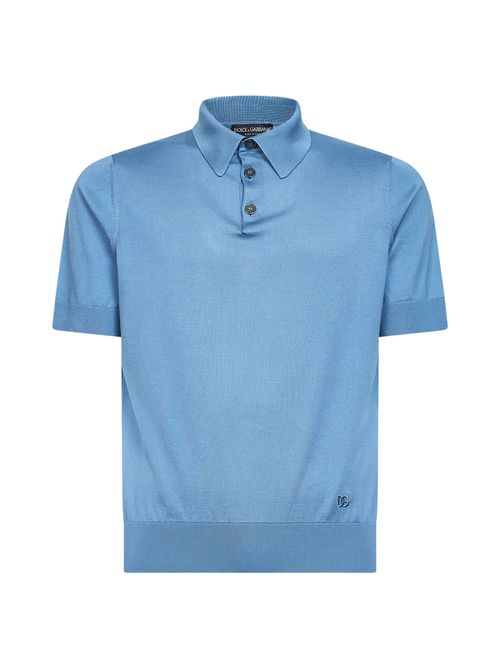 Silk Knit Polo Shirt — Blue