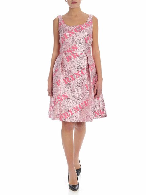 Jacquard dress in pink with silk ribbon