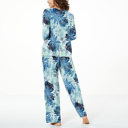 2-piece Printed Knit Puff-Sleeve Lounge Set - Black