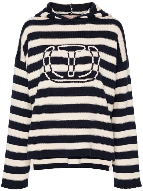 Stiped hooded cotton jumper - Neutrals