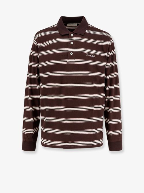 Striped Cotton Polo — Brown