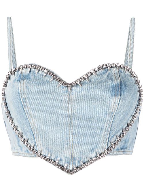 Crystal-embellished crop top - Blue