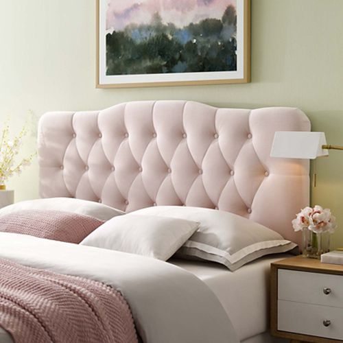 Annabel Diamond Tufted Velvet Headboard, Pink