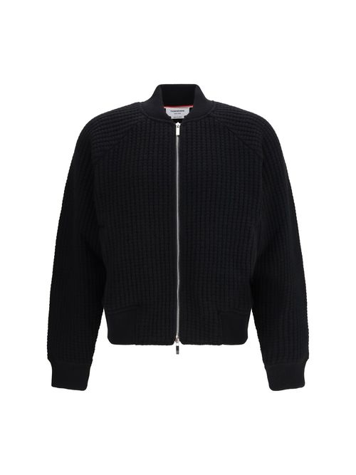 Ribbed Wool Knit Bomber Jacket — Black