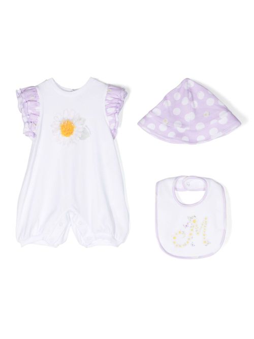 Floral-print babygrow set - White