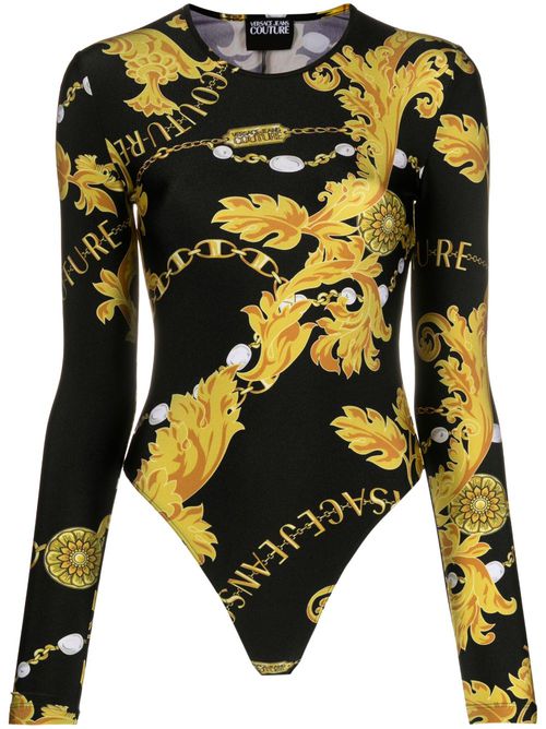 Baroque-print bodysuit - Black