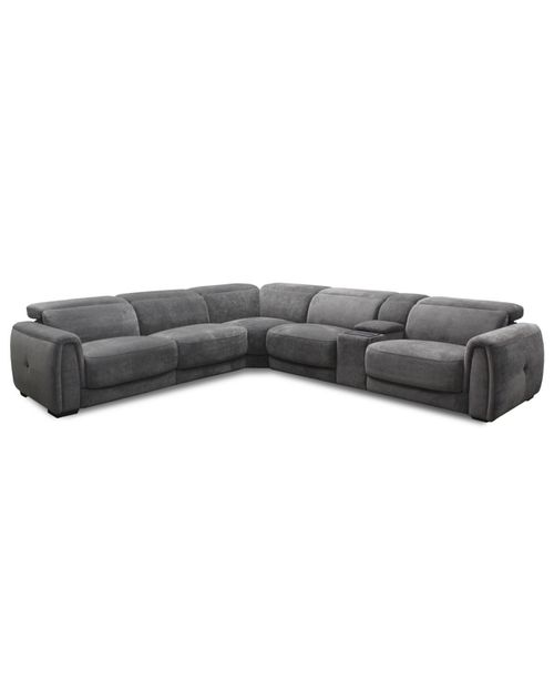 Brownell 6-Pc. L-Shape Sectional with 3 Power Motion Chairs & 1 Console, Exclusively at Anthracite