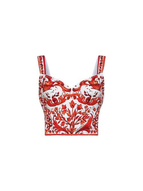 Maiolica-Print Silk Tank Top — Red
