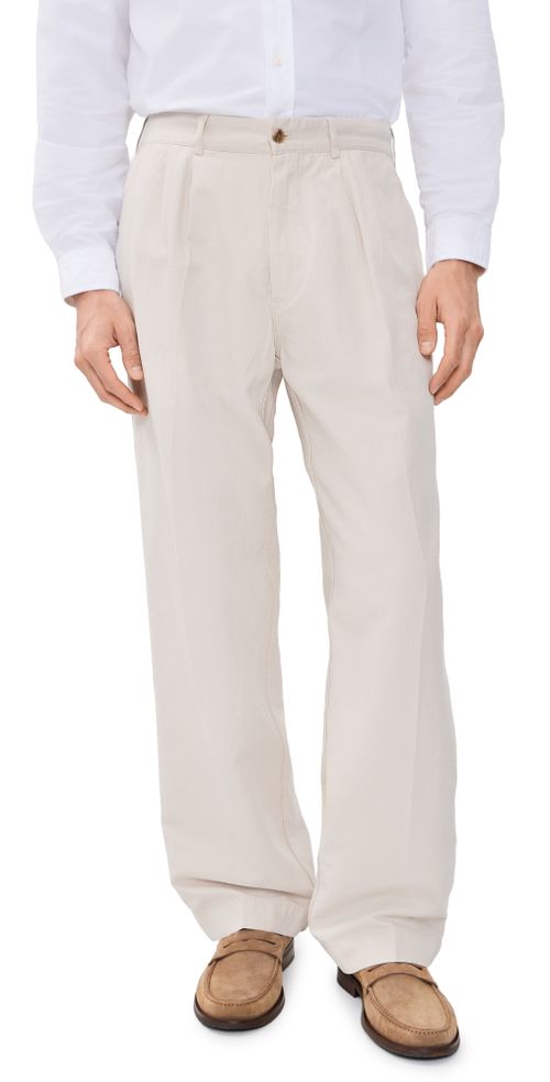 Canal Pleated Twill Cotton and Linen Pants Birch