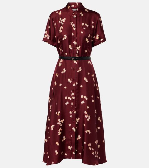 Printed belted silk shirt dress