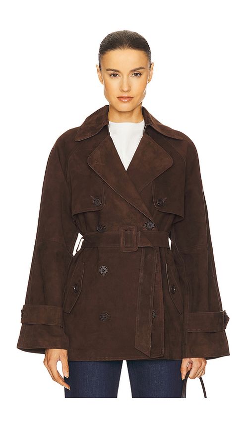 L'Academie Elae Suede Jacket in Chocolate Brown - Chocolate. L also in S