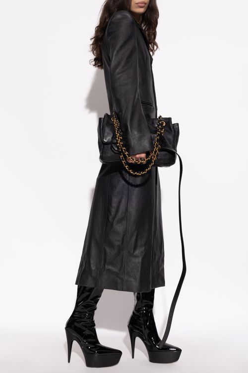 Balenciaga Leather Coat, Women's, Black