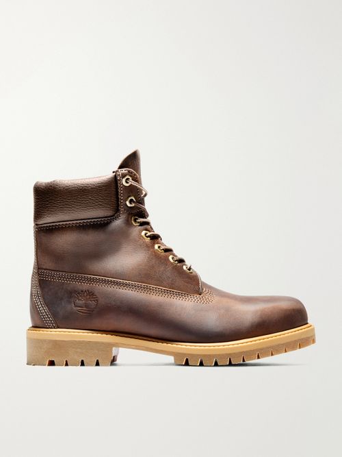Premium 6-Inch Distressed-Effect Leather Lace-Up Boots
