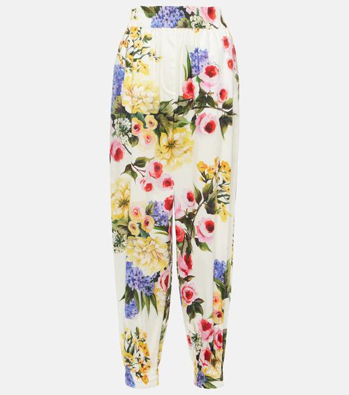 Floral cotton poplin wide-leg pants