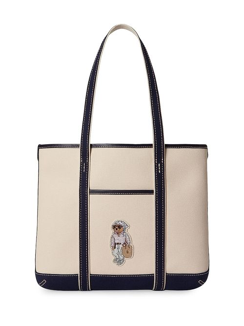 Women's Polo Bear Shopper Tote Bag - Ecru Newport Navy