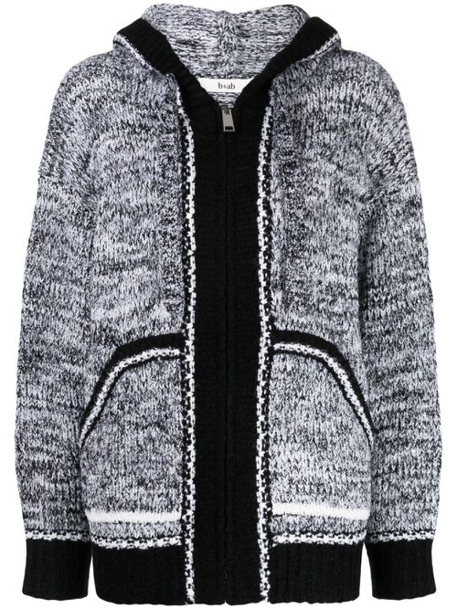 Contrasting-trim mélange hooded cardigan - Grey