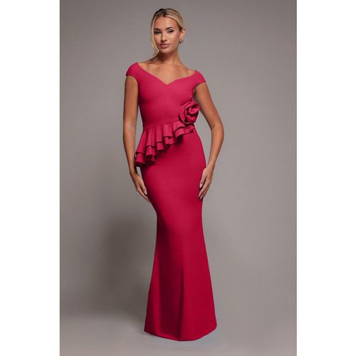 Goddiva Scuba Crepe Rose Frill Maxi Dress - Magenta