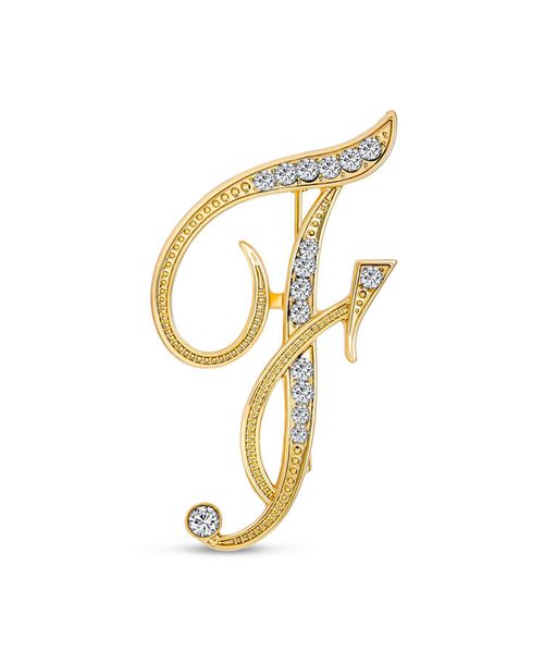 Large Statement Abc Pave Crystal Monogram Brooche Pin in Gold or Silver Plated - Gold f