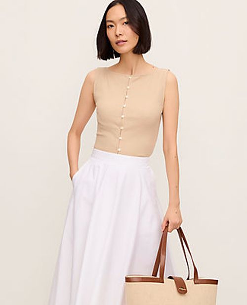 Ann Taylor Petite Ribbed Sleeveless Button Top