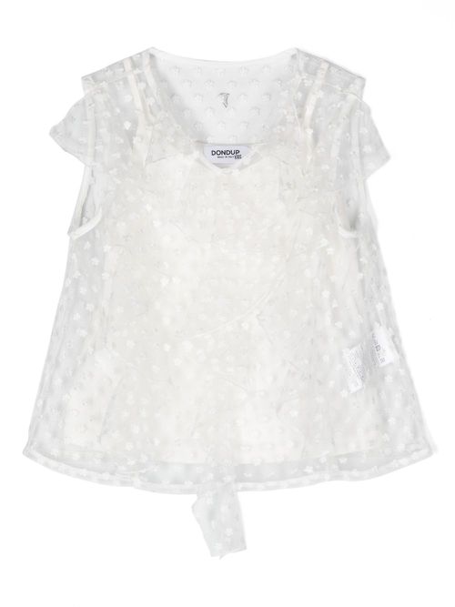 Floral-embroidery mesh blouse - White