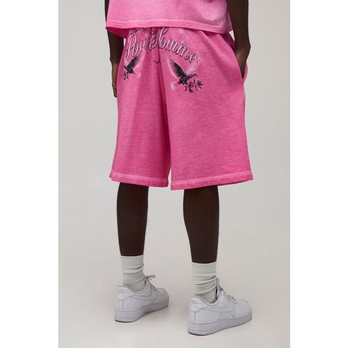BoohooMAN Mens Baggy Fit Washed Bright Printed Short - Pink Cotton - X-Sma