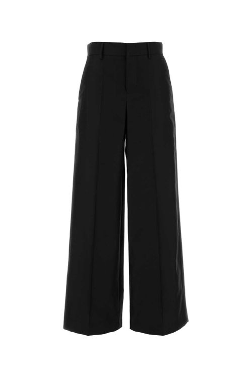 Virgin Wool Blend Wide-Leg Trousers — Black