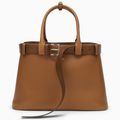 Buckle large caramel-coloured leather handbag