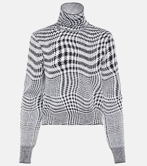 Houndstooth wool-blend turtleneck sweater