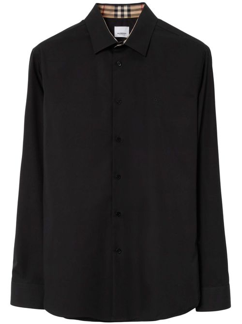 Logo-embroidered long-sleeve shirt - Black