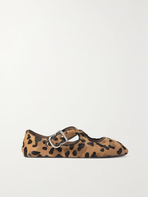 Criss Cross Patent-leather Trimmed Leopard-print Calf Hair Ballet Flats - Animal print
