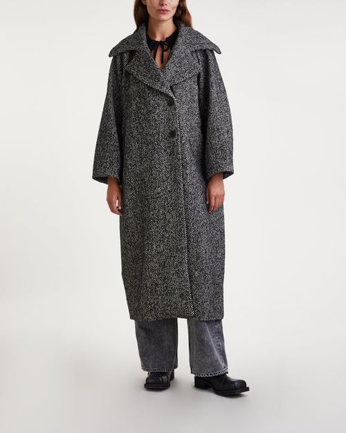 Ganni Coat Herringbone Wool Black