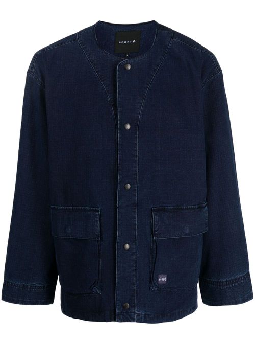 Collarless button-up jacket - Blue