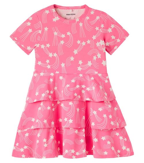 Printed tiered cotton-blend jersey dress