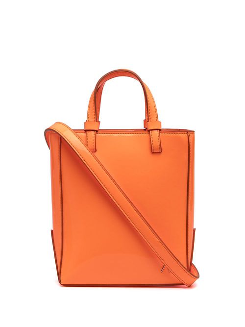 Open-top leather tote bag - Orange