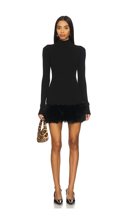 MAJORELLE Zoey Faux Fur Mini Dress in Black. M. Also in XS