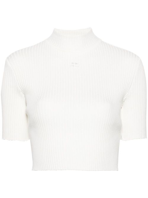 Mock-neck ribbed top - White