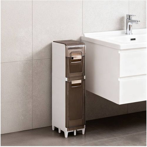 Living And Home 3-Tier Plastic Tall Narrow Storage Cabinet Bathroom Storage Cupboard With Wheels In White