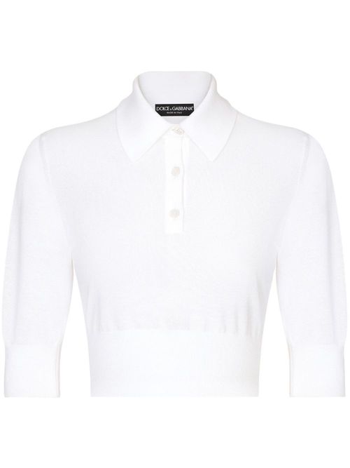 White Cropped Polo Shirt - Women's - Cotton/Rayon