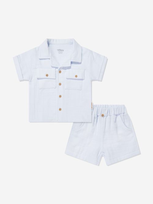 Baby Boys Linen Breeze Shirt and Shorts Set in Blue