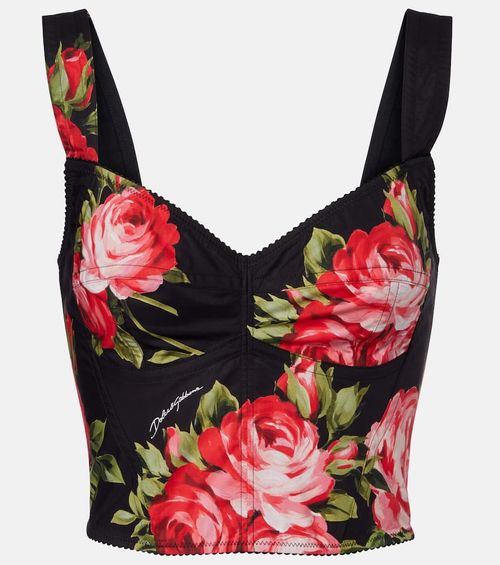 Floral cotton-blend bustier top