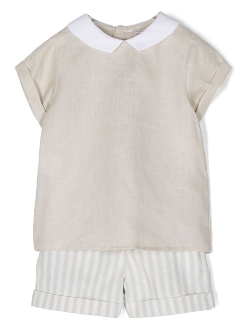 Contrast-collar shorts set - Neutrals