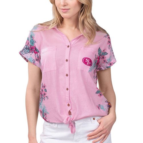 Women's Margaritaville Pink San Francisco 49ers Stadium Tie-Front Button-Up Shirt, : arge