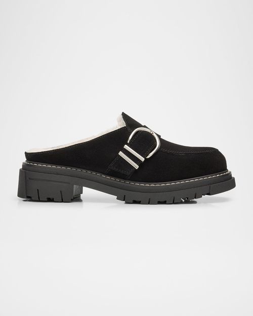 Agatha Shearling-Lined Waterproof Suede Loafer Mules