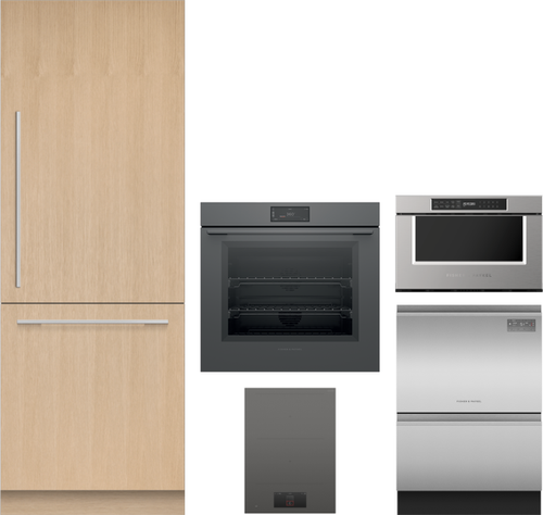 5 Piece Kitchen Appliances Package with Bottom Freezer Refrigerator, Drawer Microwave and Dishwasher in Panel Ready FPKAPAK