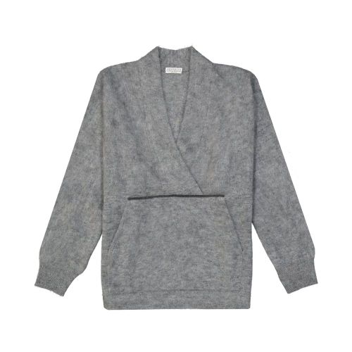 Mohair-Blend V-Neck Sweater — Gray