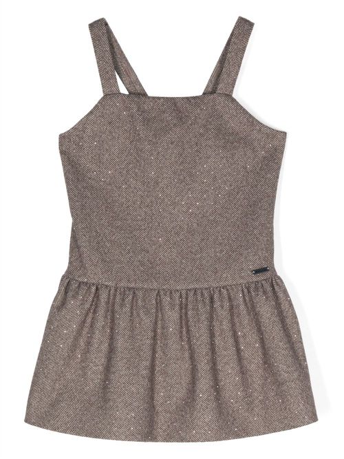 Herringbone-pattern sleeveless dress - Brown