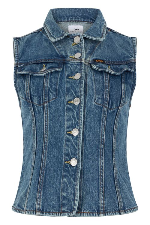 Denim Gilet Denim Vest with Buttons and Chest Pockets